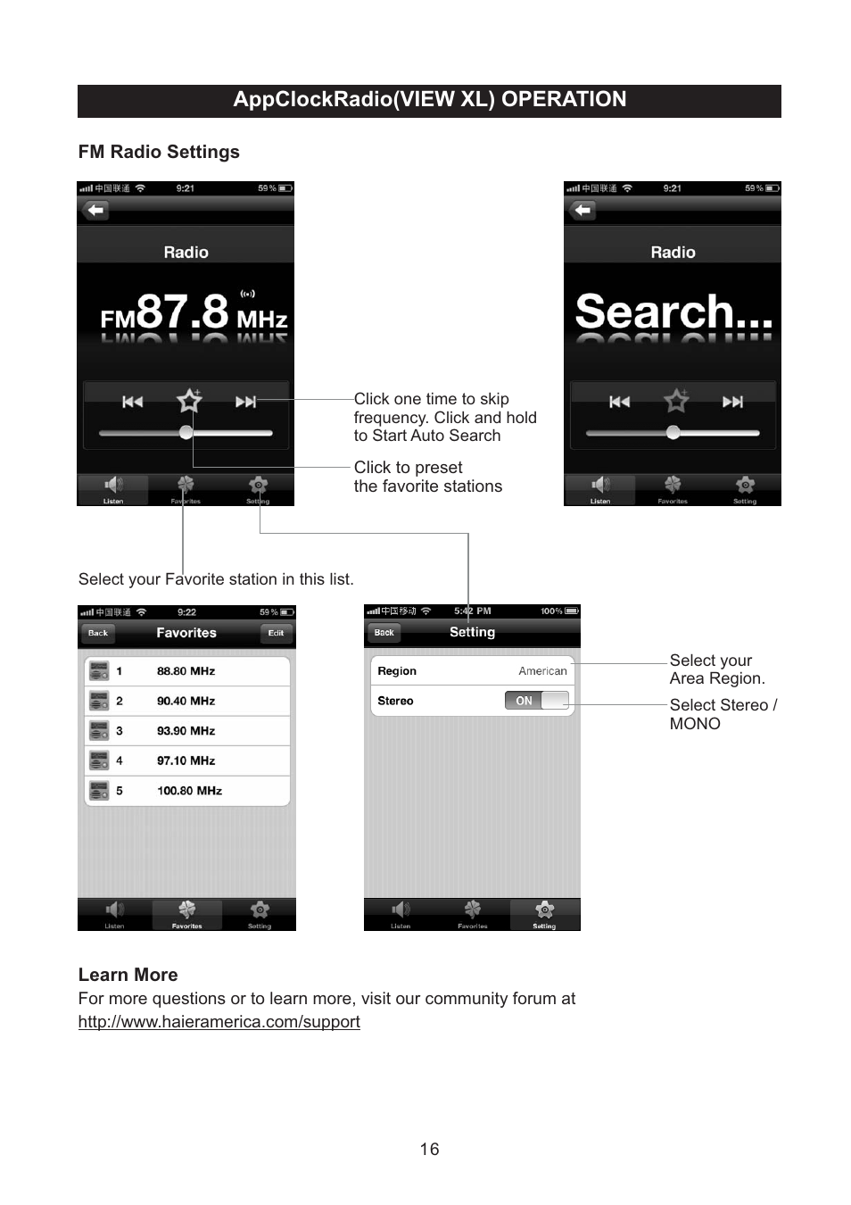 Appclockradio(view xl) operation | haier IPD-100 User Manual | Page 17 / 22