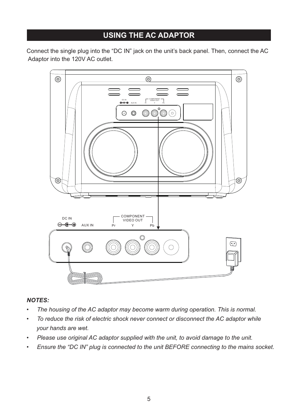 Using the ac adaptor | haier IPD-100 User Manual | Page 6 / 22