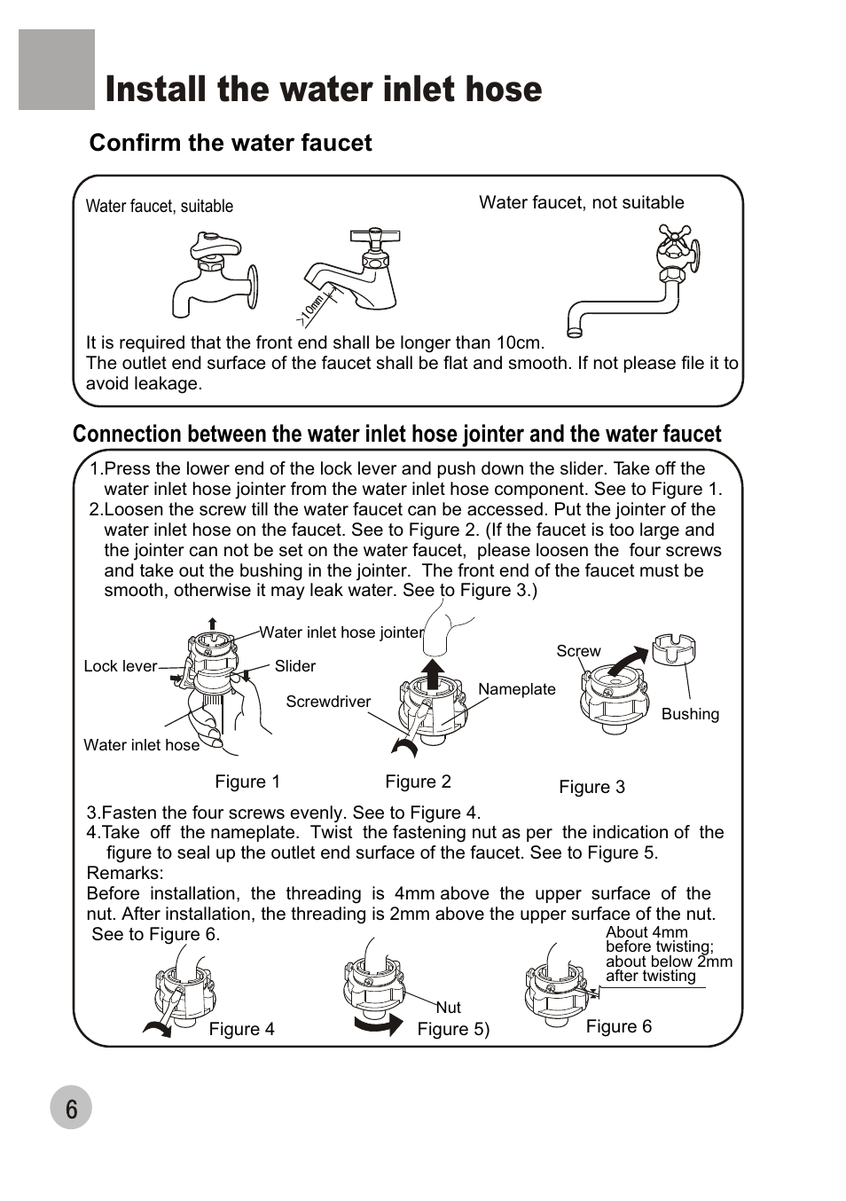 Install the water inlet hose | haier XQB50-68 User Manual | Page 8 / 18