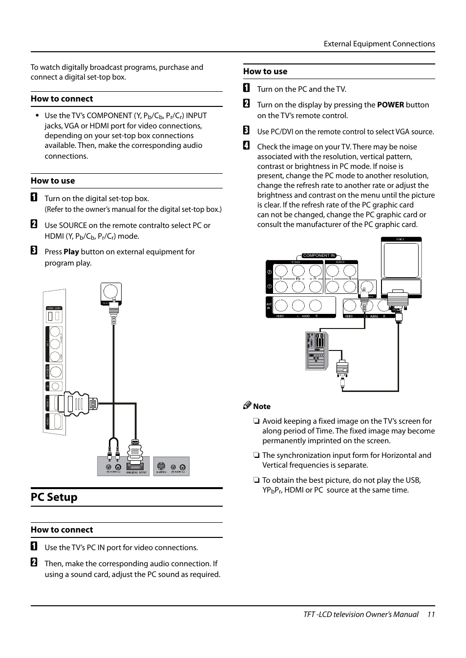 Pc setup, How to connect, How to use | haier TFT-LCD TELEVISION L32K3 User Manual | Page 11 / 27