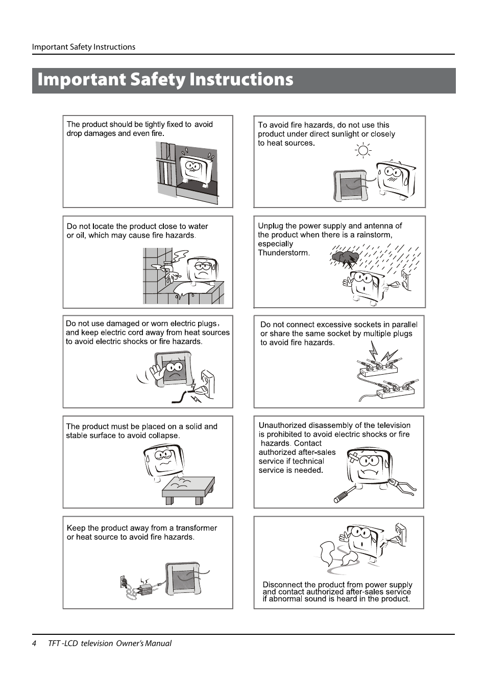 Important safety instructions | haier TFT-LCD TELEVISION L32K3 User Manual | Page 4 / 27