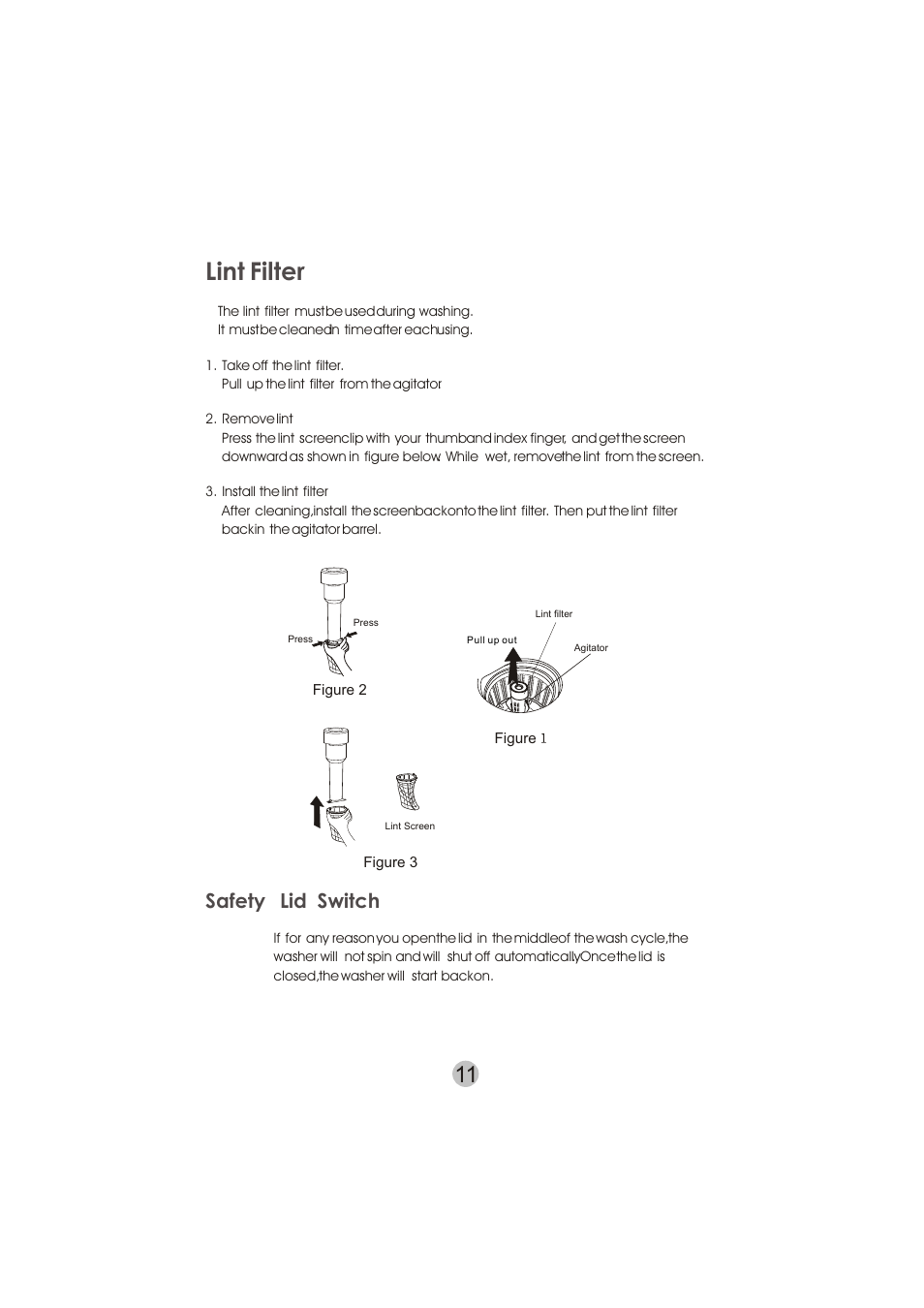 Lint filter, Safety lid switch | haier HWM50TLF User Manual | Page 12 / 21