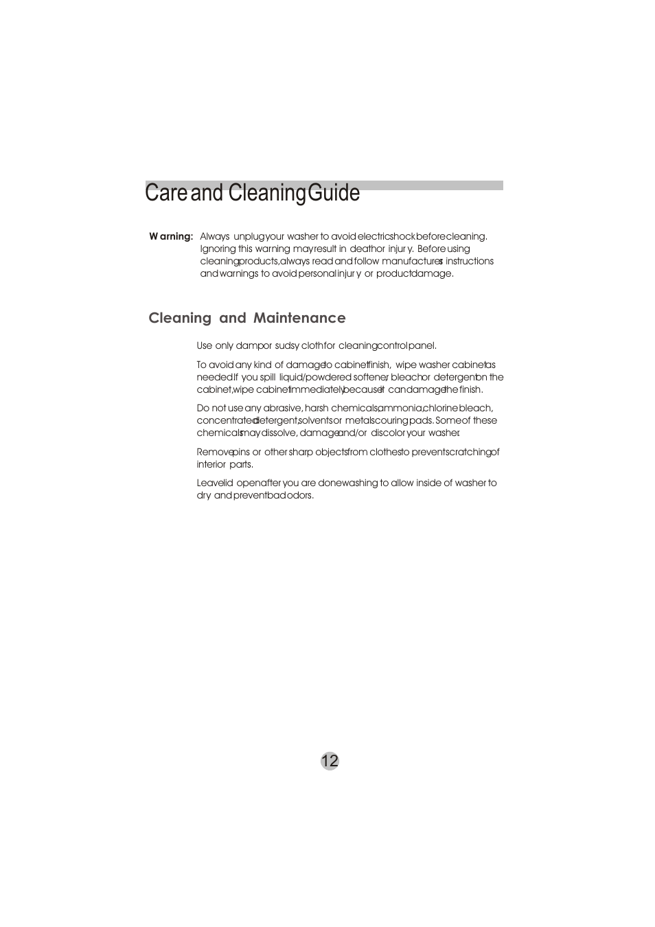 Care and cleaningguide | haier HWM50TLF User Manual | Page 13 / 21
