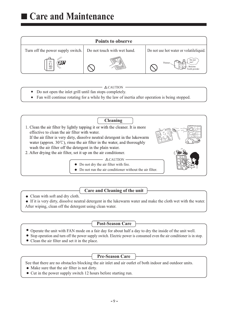 Care and maintenance, Points to observe | haier AD362AMEAA User Manual | Page 10 / 22