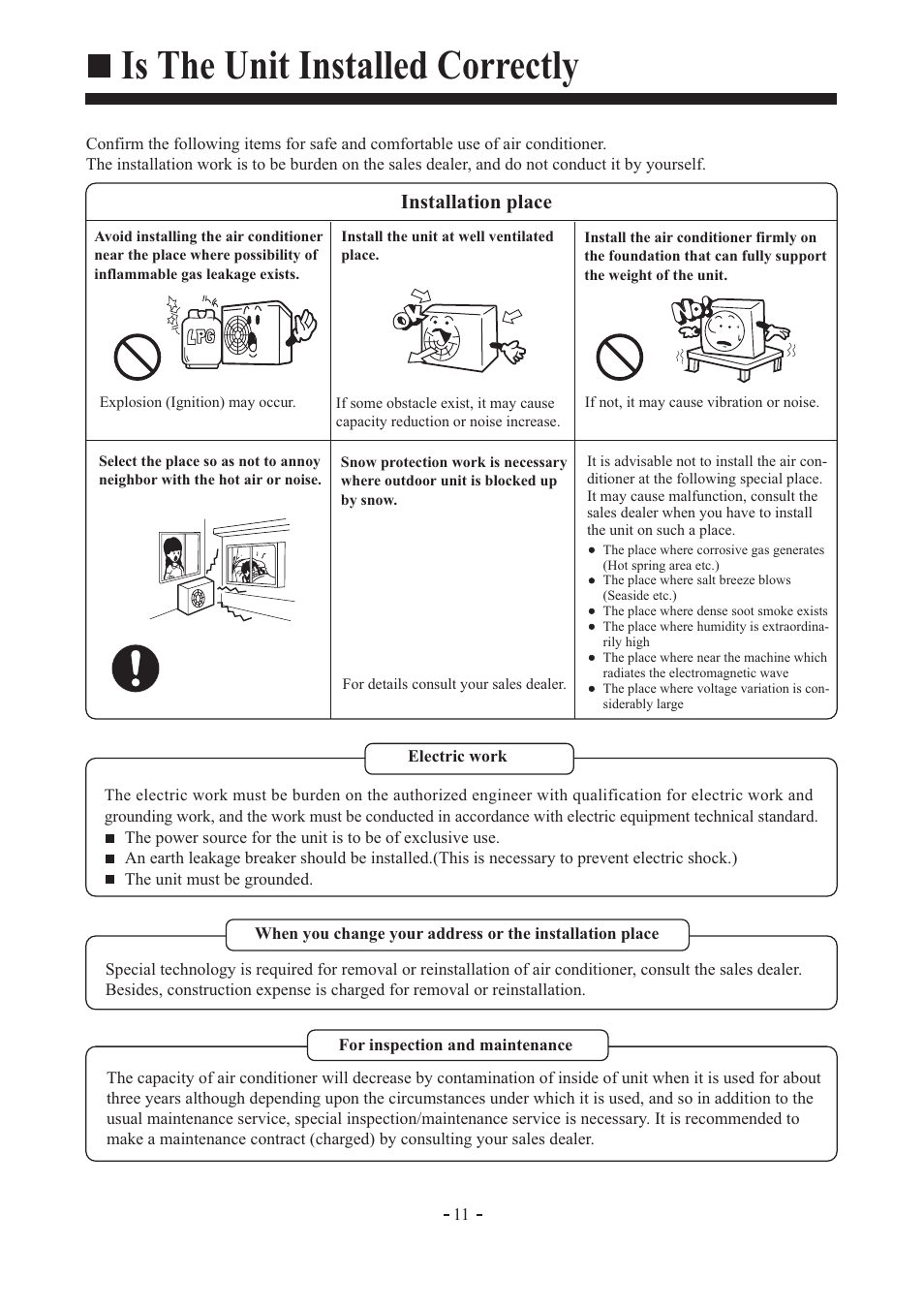 Is the unit installed correctly, Installation place | haier AD362AMEAA User Manual | Page 12 / 22