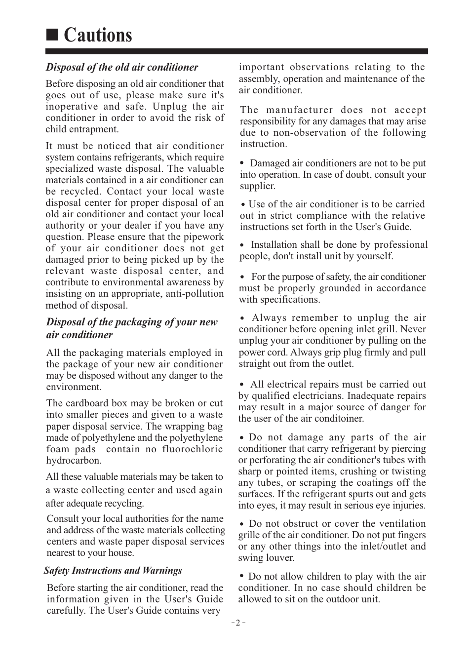 Cautions | haier AD362AMEAA User Manual | Page 3 / 22