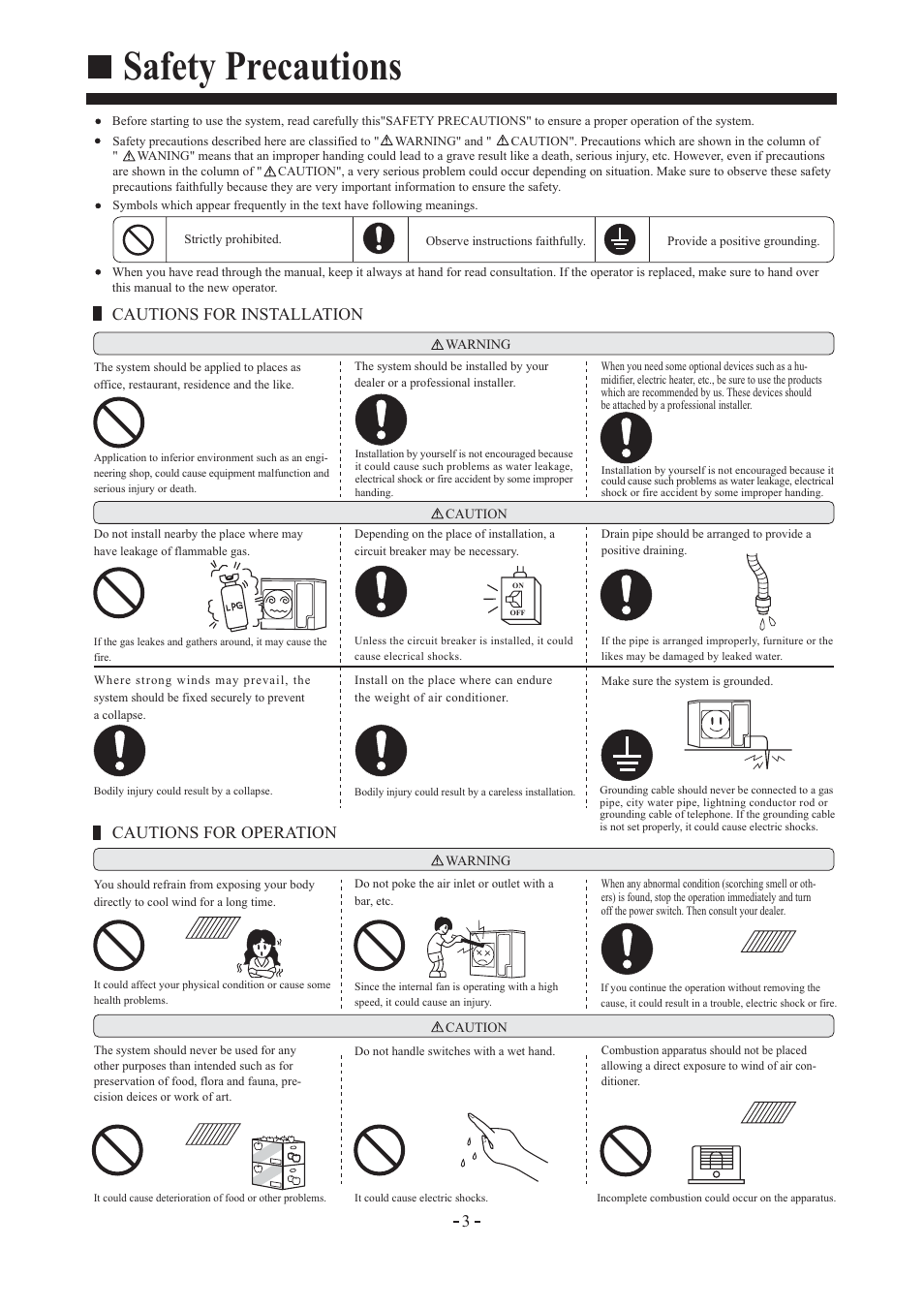 Safety precautions, Cautions for installation, Cautions for operation | haier AD362AMEAA User Manual | Page 4 / 22