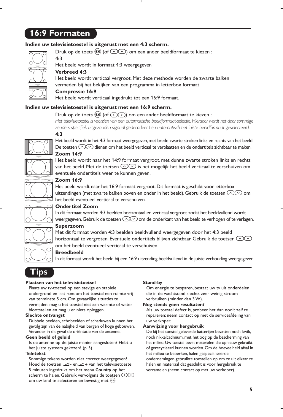 Tips, 9 formaten | Philips 21PT5458 User Manual | Page 17 / 96