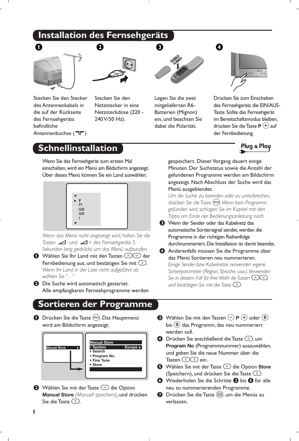 Installation des fernsehgeräts, Schnellinstallation sortieren der programme, Жв к | Philips 21PT5458 User Manual | Page 18 / 96