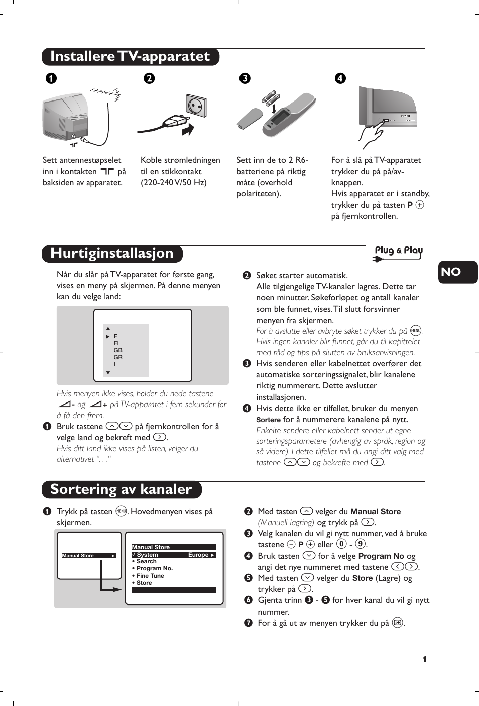 Installere tv-apparatet, Hurtiginstallasjon sortering av kanaler, Жв к | Philips 21PT5458 User Manual | Page 33 / 96