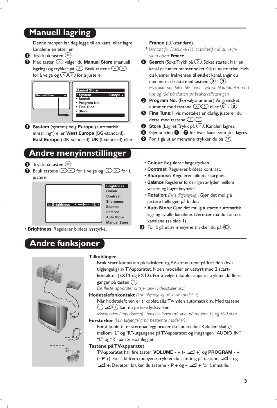 Manuell lagring andre menyinnstillinger, Andre funksjoner | Philips 21PT5458 User Manual | Page 35 / 96