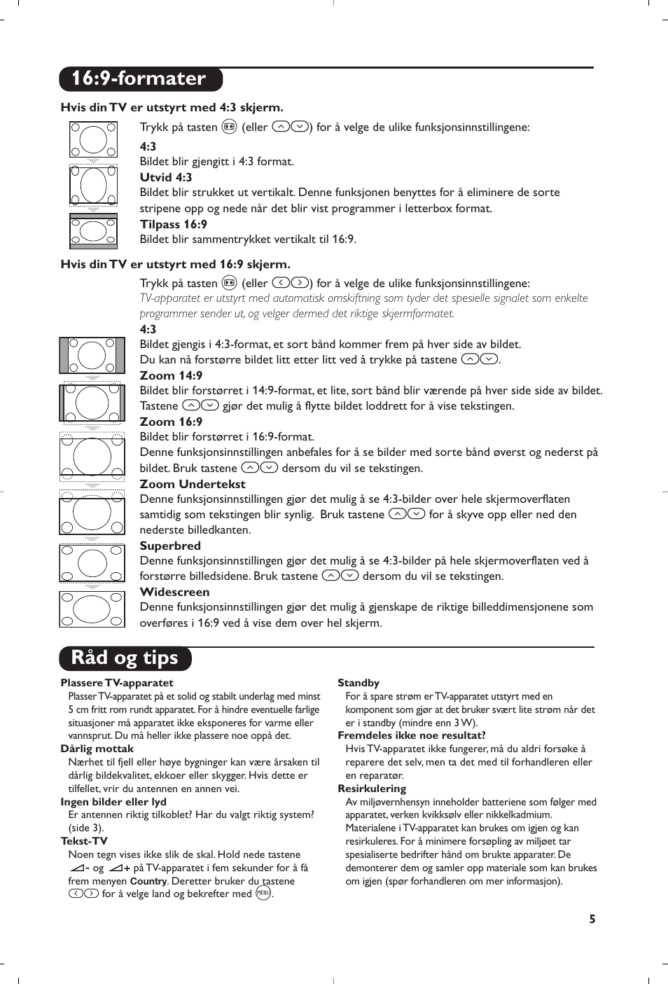 Råd og tips, 9-formater | Philips 21PT5458 User Manual | Page 37 / 96