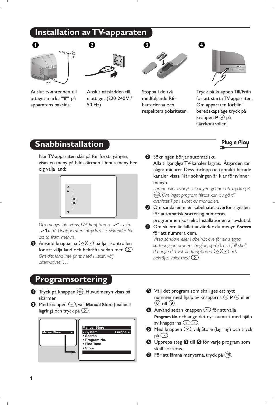 Installation av tv-apparaten, Snabbinstallation programsortering, Жв к | Philips 21PT5458 User Manual | Page 38 / 96