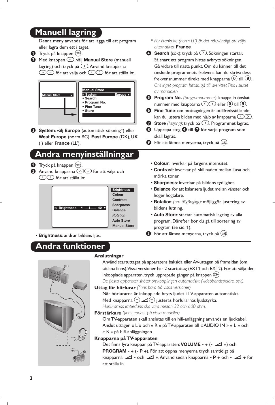 Manuell lagring andra menyinställningar, Andra funktioner | Philips 21PT5458 User Manual | Page 40 / 96