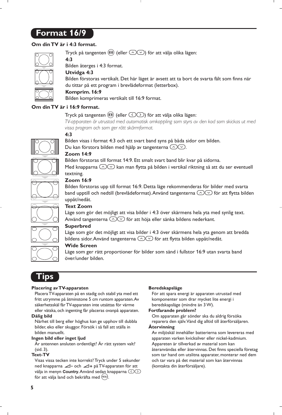 Tips, Format 16/9 | Philips 21PT5458 User Manual | Page 42 / 96