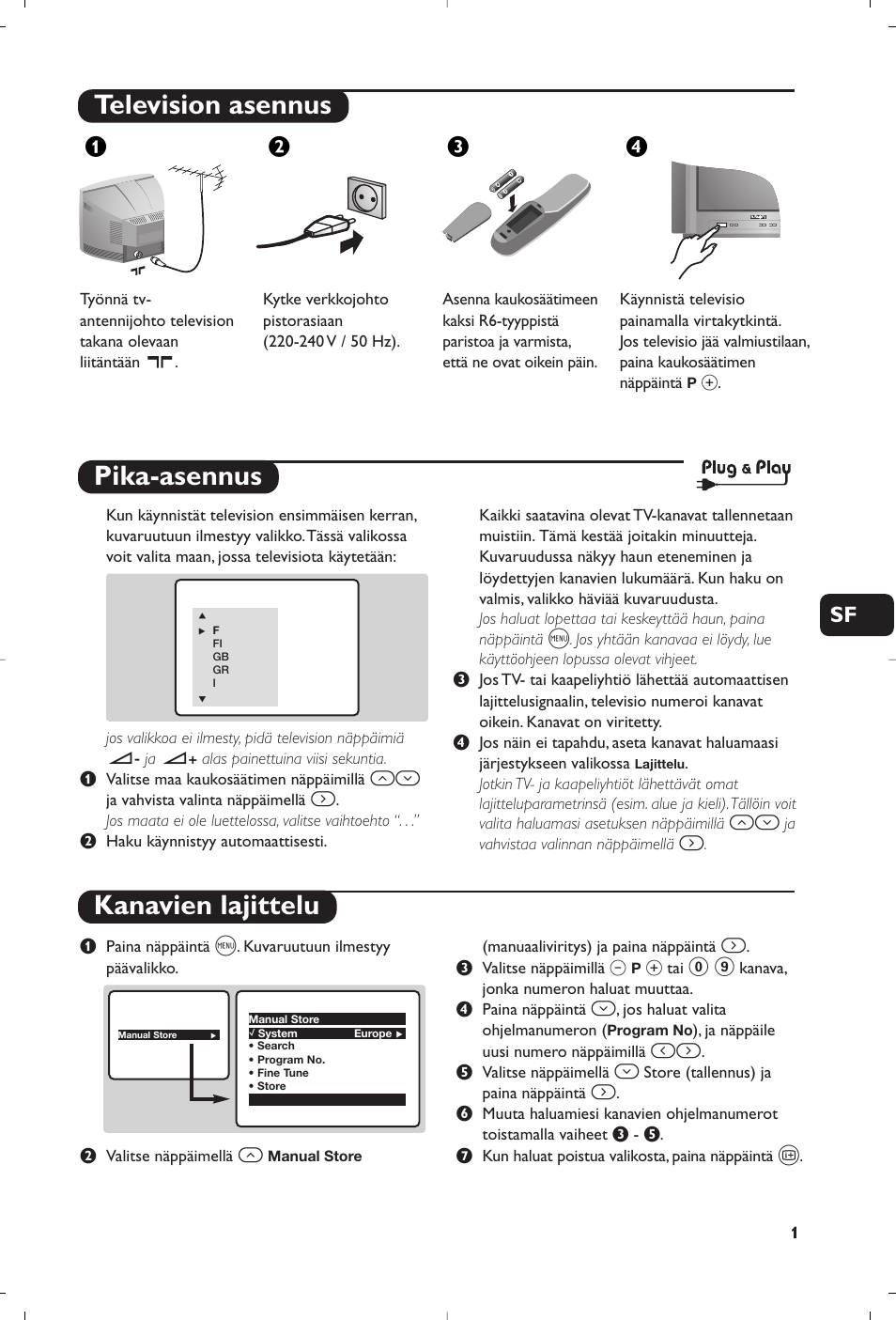 Television asennus, Pika-asennus kanavien lajittelu, Жв к | Philips 21PT5458 User Manual | Page 43 / 96