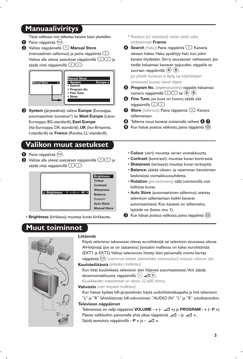 Manuaaliviritys valikon muut asetukset, Muut toiminnot | Philips 21PT5458 User Manual | Page 45 / 96