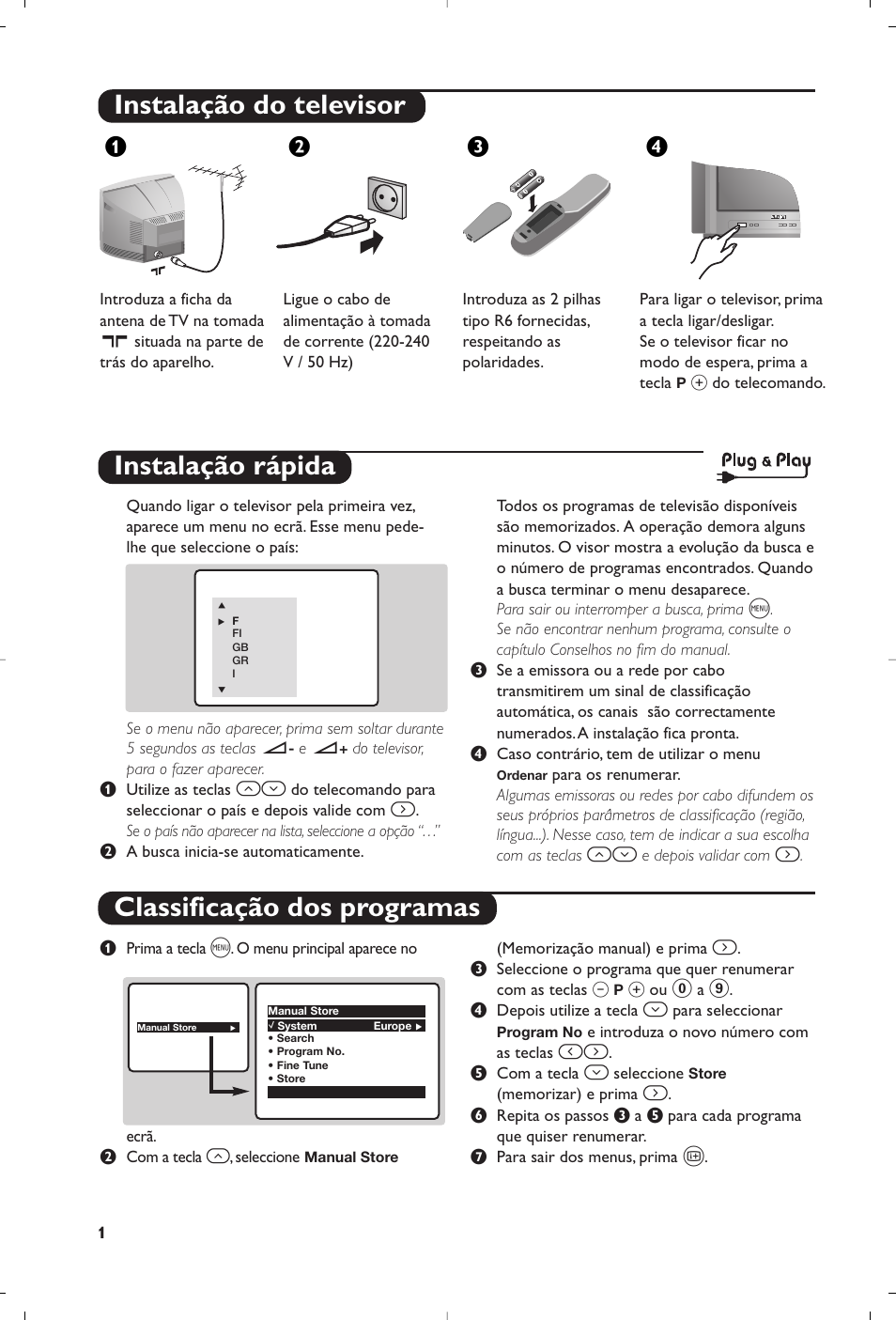 Instalação do televisor, Instalação rápida classificação dos programas, Жв к | Philips 21PT5458 User Manual | Page 58 / 96