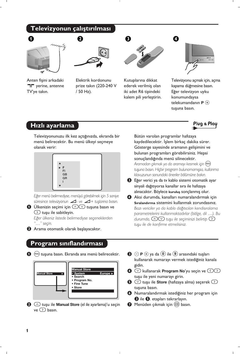 Televizyonun çal›ﬂt›r›lmas, H›zl› ayarlama program s›n›fland›rmas, Жв к | Philips 21PT5458 User Manual | Page 68 / 96