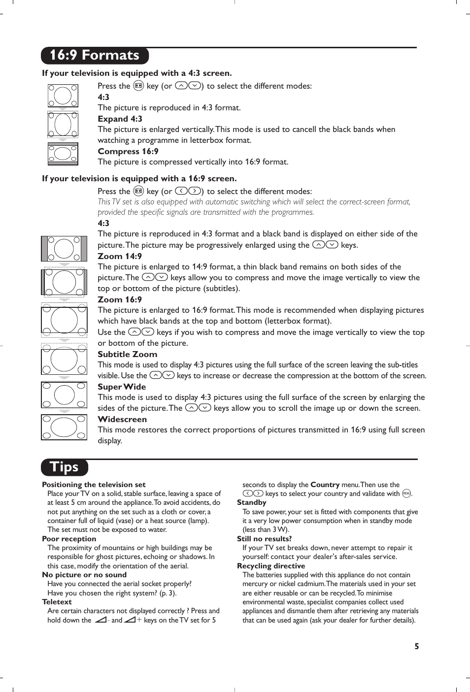 Tips, 9 formats | Philips 21PT5458 User Manual | Page 7 / 96