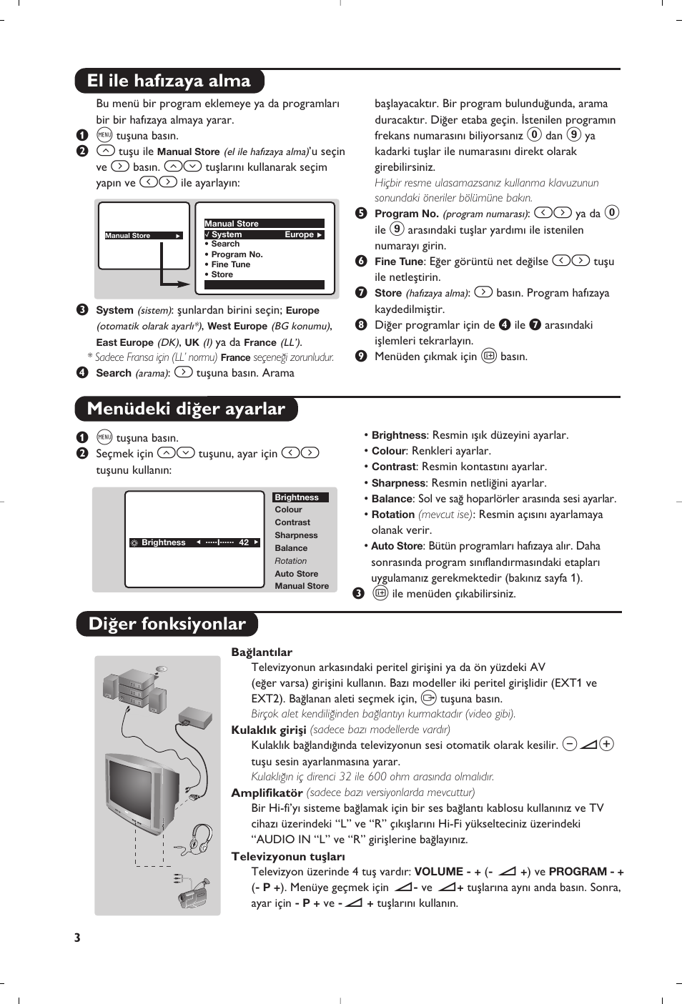 El ile haf›zaya alma menüdeki di¤er ayarlar, Di¤er fonksiyonlar | Philips 21PT5458 User Manual | Page 70 / 96