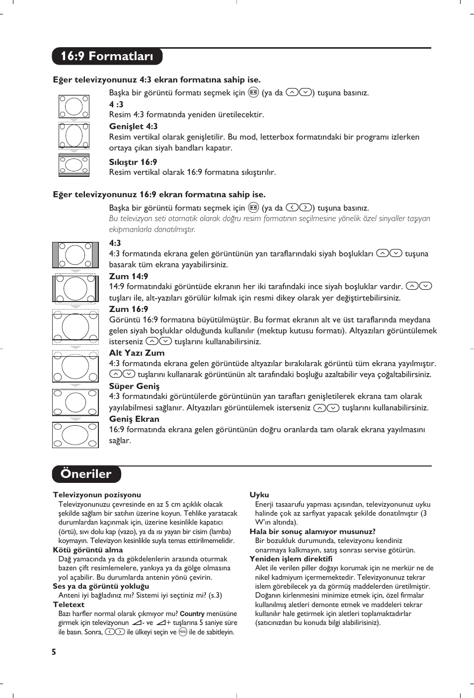 Öneriler, 9 formatlar | Philips 21PT5458 User Manual | Page 72 / 96