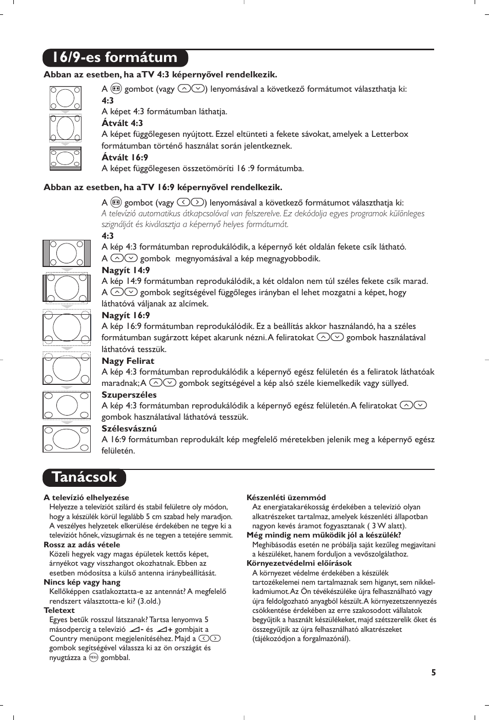 Tanácsok, 16/9-es formátum | Philips 21PT5458 User Manual | Page 77 / 96