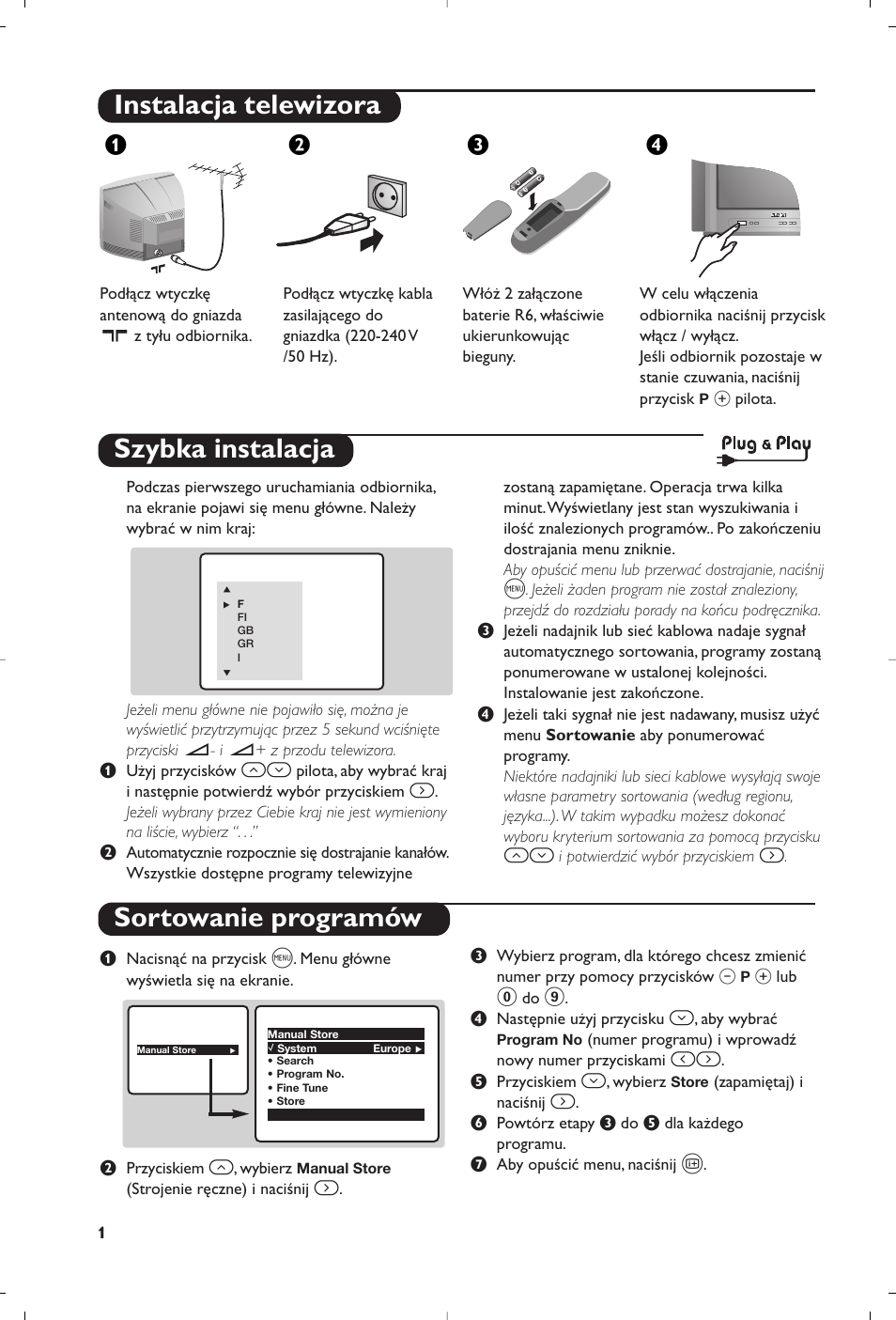 Instalacja telewizora, Szybka instalacja sortowanie programów, Жв к | Philips 21PT5458 User Manual | Page 78 / 96