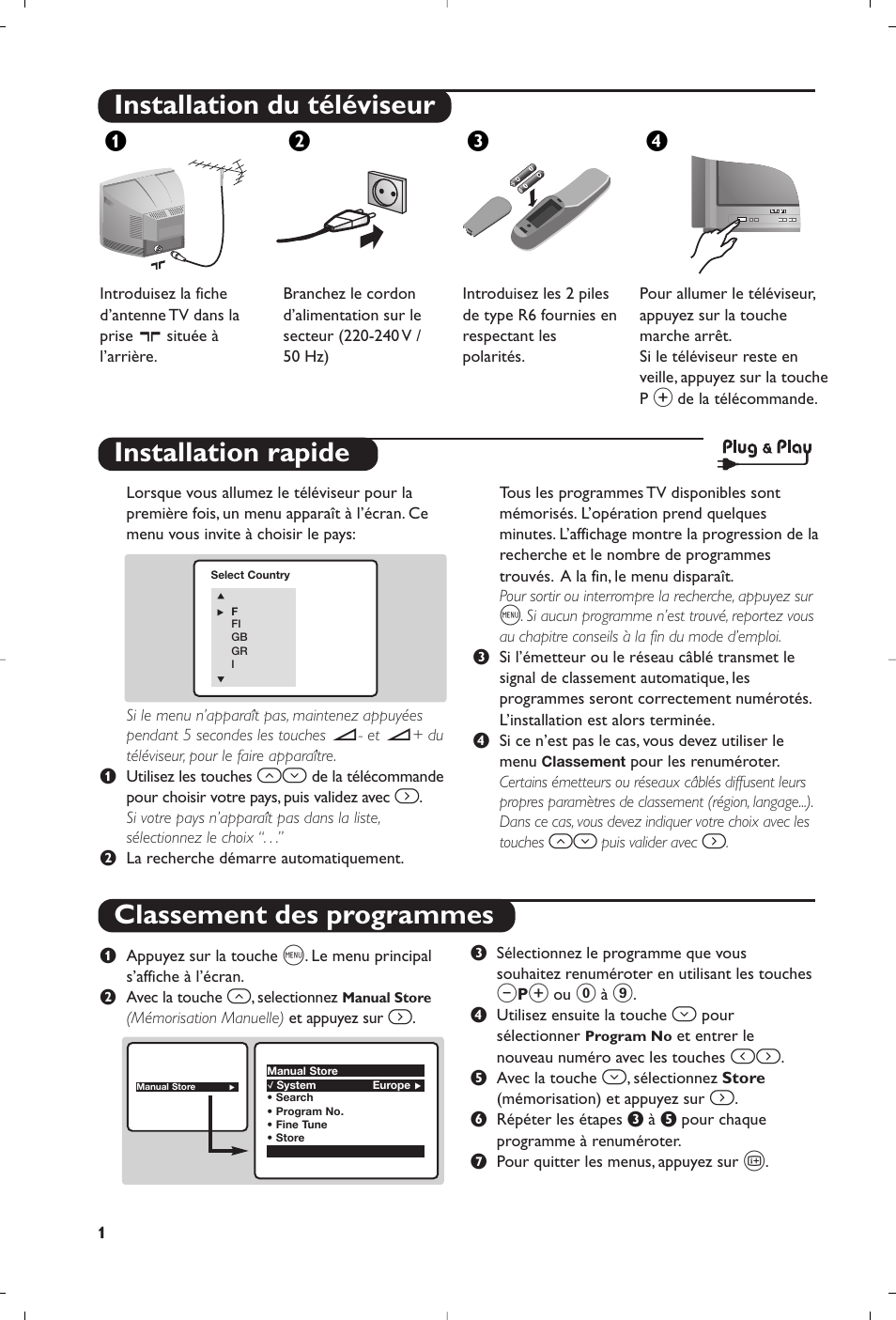 Installation du téléviseur, Installation rapide classement des programmes, Жв к | Philips 21PT5458 User Manual | Page 8 / 96