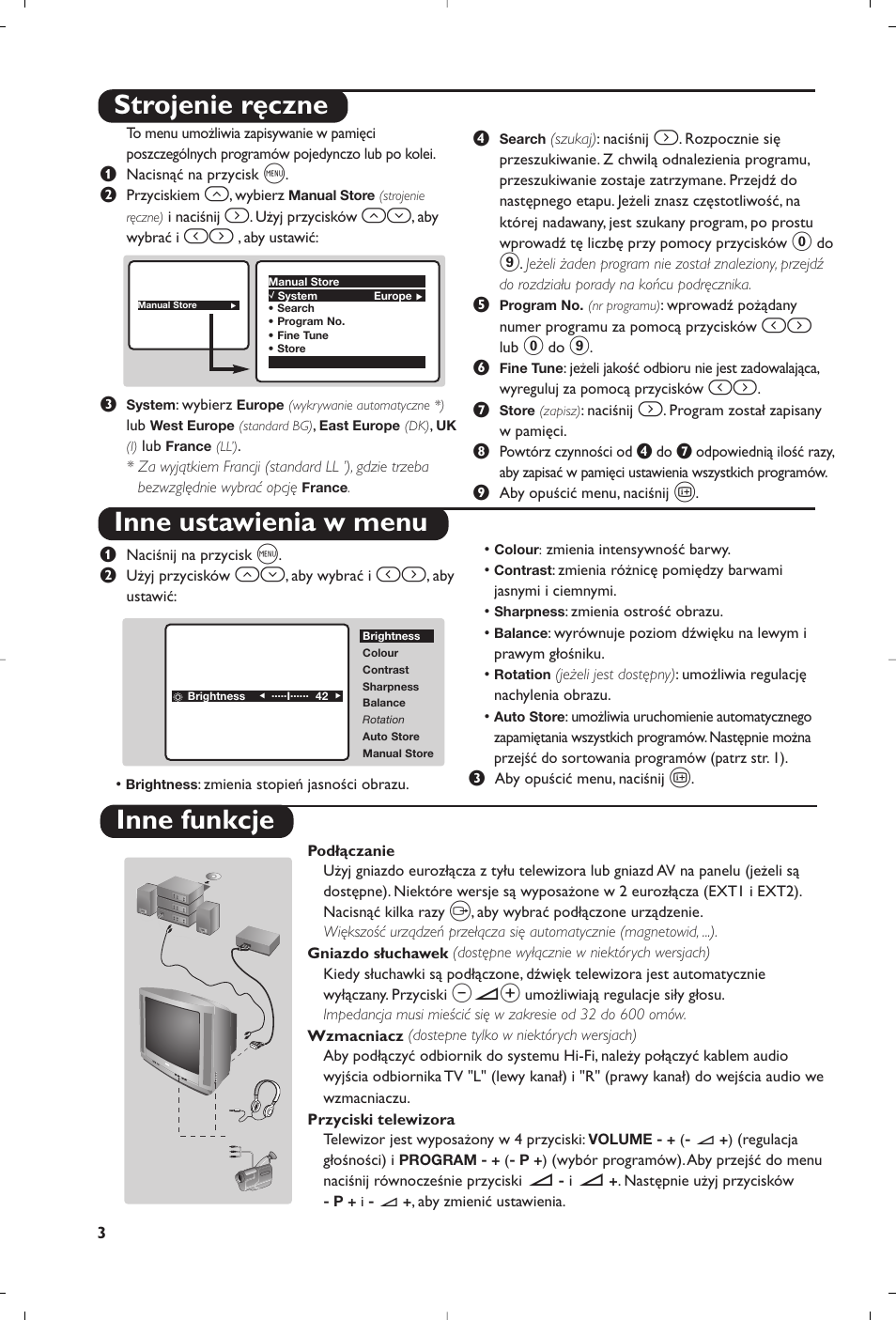 Strojenie ręczne inne ustawienia w menu, Inne funkcje | Philips 21PT5458 User Manual | Page 80 / 96