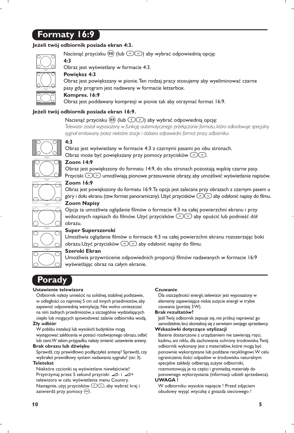 Porady, Formaty 16:9 | Philips 21PT5458 User Manual | Page 82 / 96