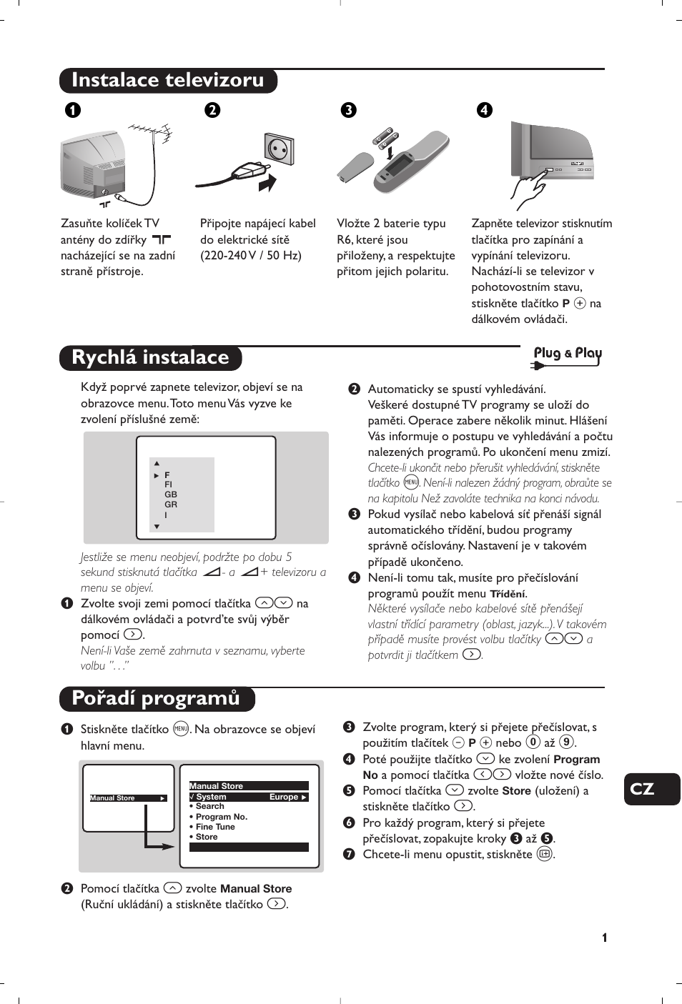 Instalace televizoru, Rychlá instalace pořadí programů, Жв к | Philips 21PT5458 User Manual | Page 83 / 96