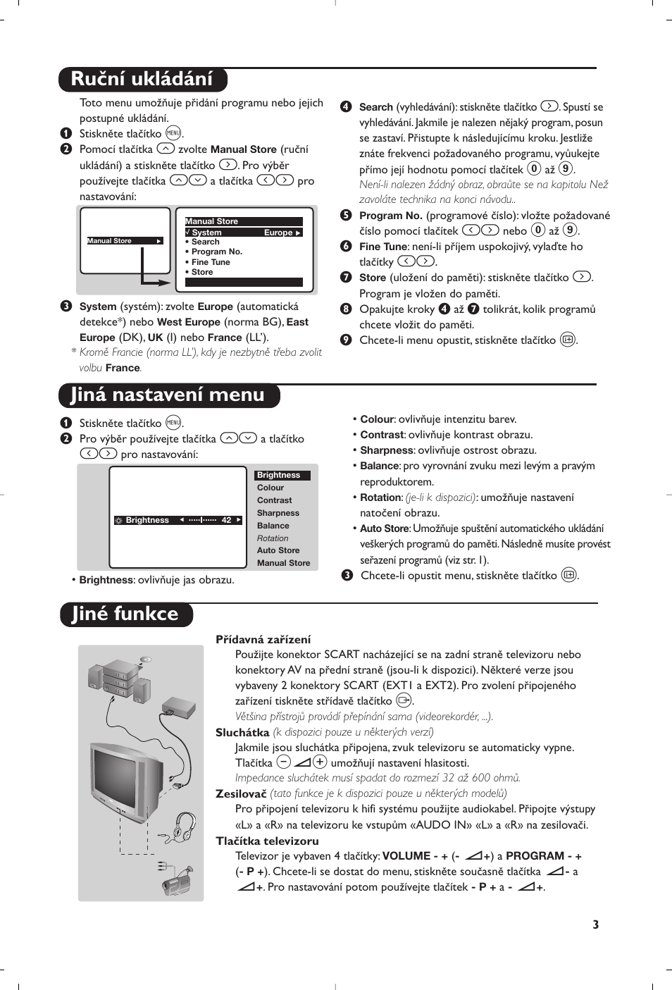 Ruční ukládání jiná nastavení menu, Jiné funkce | Philips 21PT5458 User Manual | Page 85 / 96