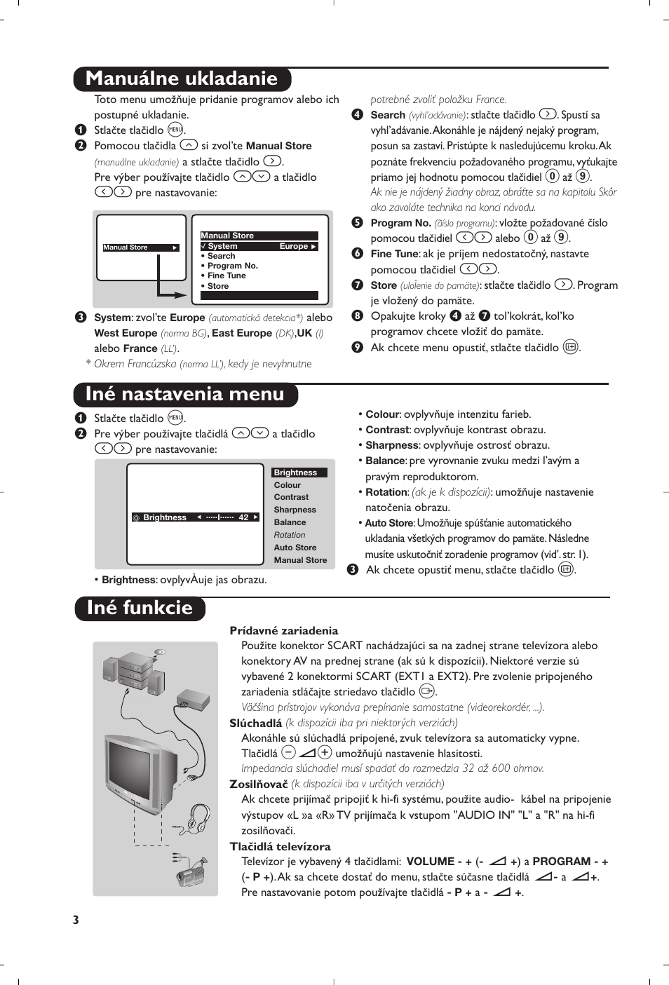 Manuálne ukladanie iné nastavenia menu, Iné funkcie | Philips 21PT5458 User Manual | Page 90 / 96