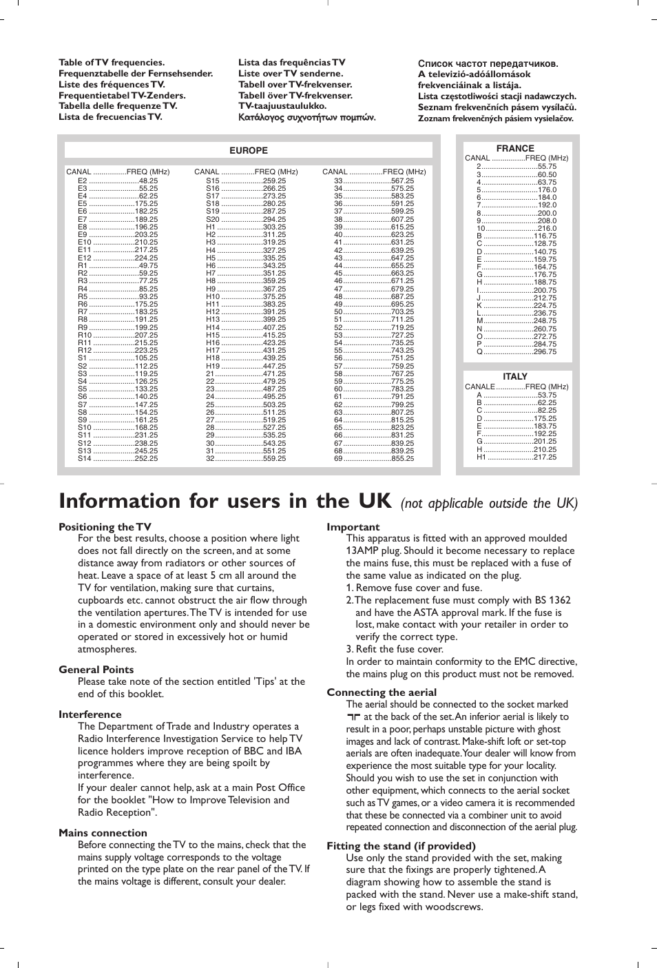 Information for users in the uk, Not applicable outside the uk) | Philips 21PT5458 User Manual | Page 95 / 96