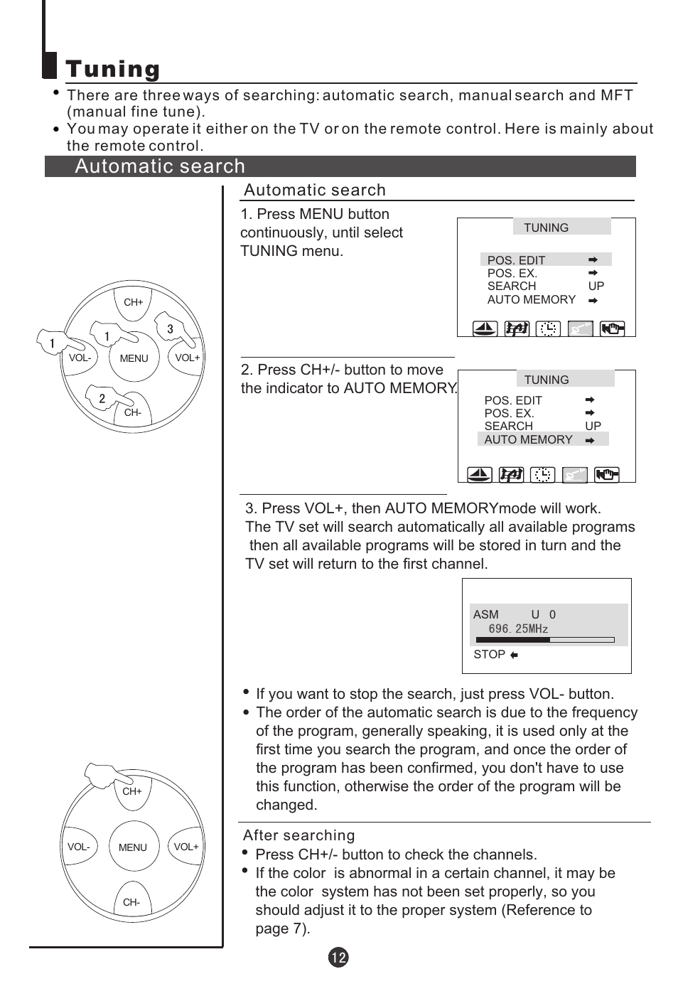 Tuning, Automatic search | haier 21T5A User Manual | Page 13 / 32