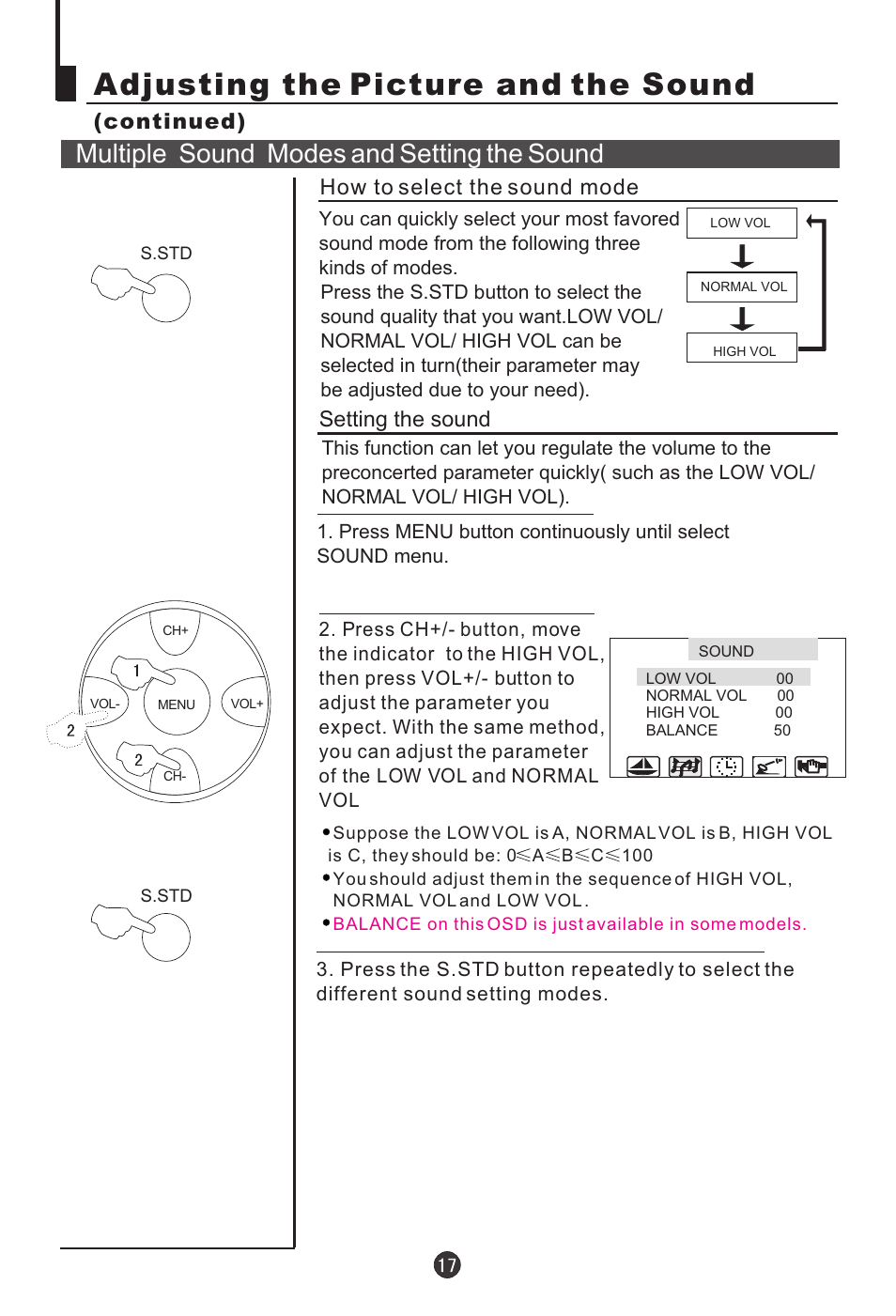 Adjusting the picture and the sound, Multiple sound modes and setting the sound | haier 21T5A User Manual | Page 18 / 32