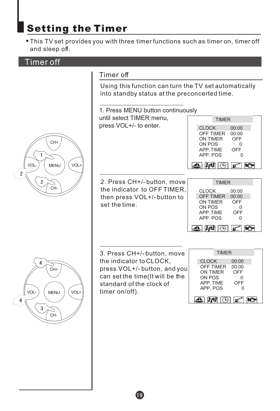 Setting the timer, Timer off | haier 21T5A User Manual | Page 20 / 32