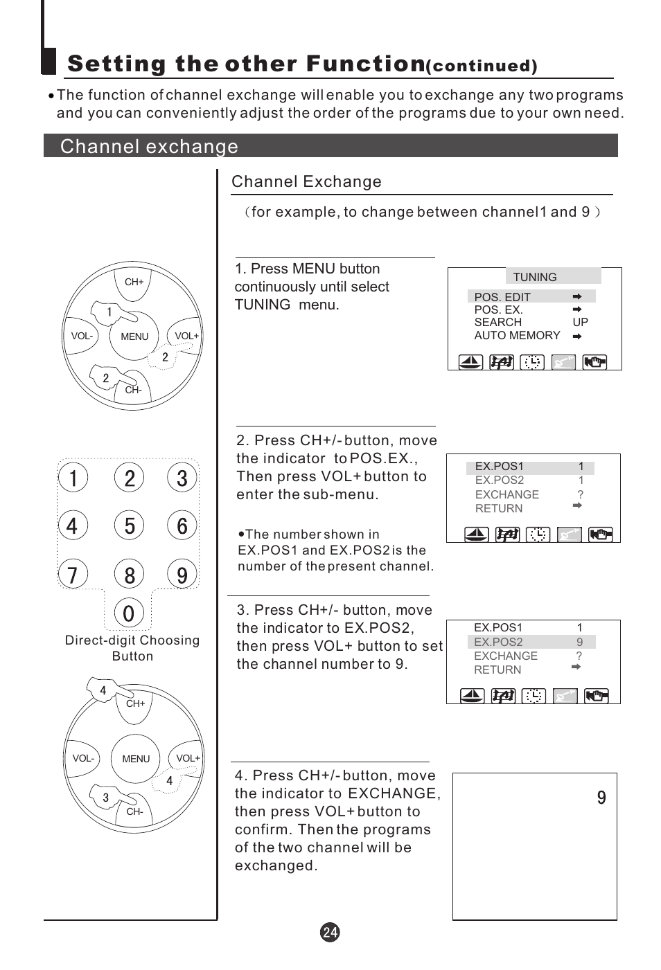 Setting the other function, Channel exchange, Continued) | haier 21T5A User Manual | Page 25 / 32