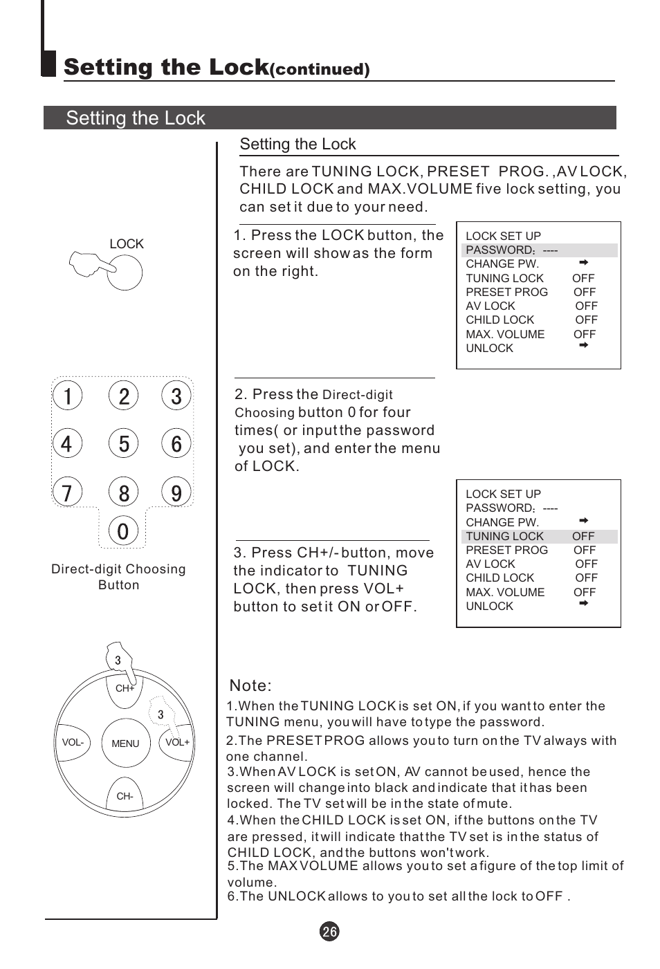 Setting the lock, Continued) | haier 21T5A User Manual | Page 27 / 32