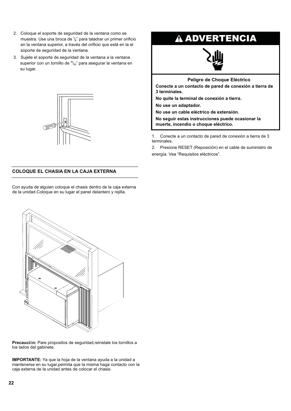 Advertencia | haier ESA424J-L User Manual | Page 22 / 44