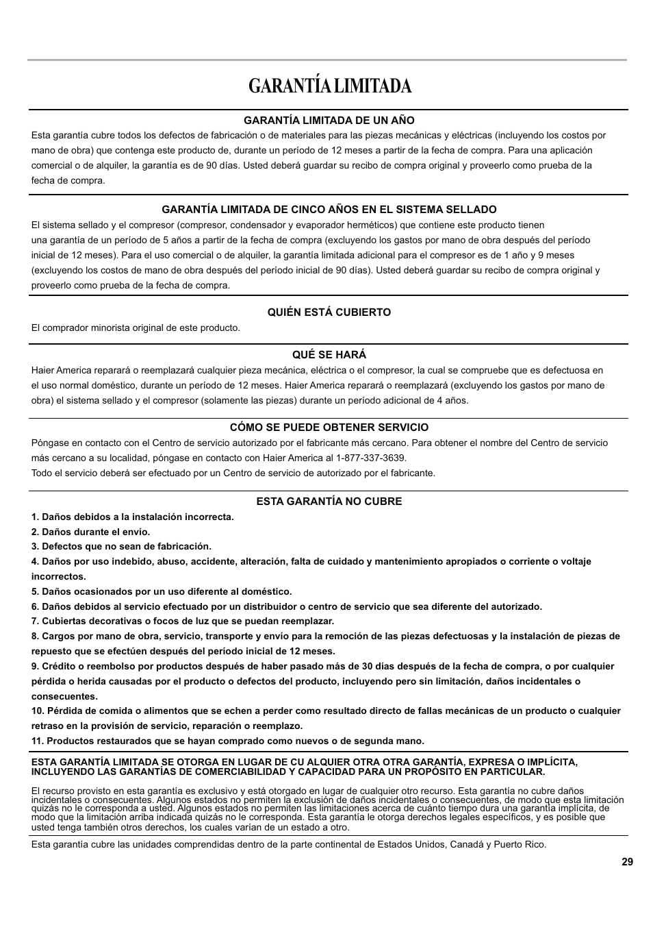 Garantía limitada | haier ESA424J-L User Manual | Page 29 / 44