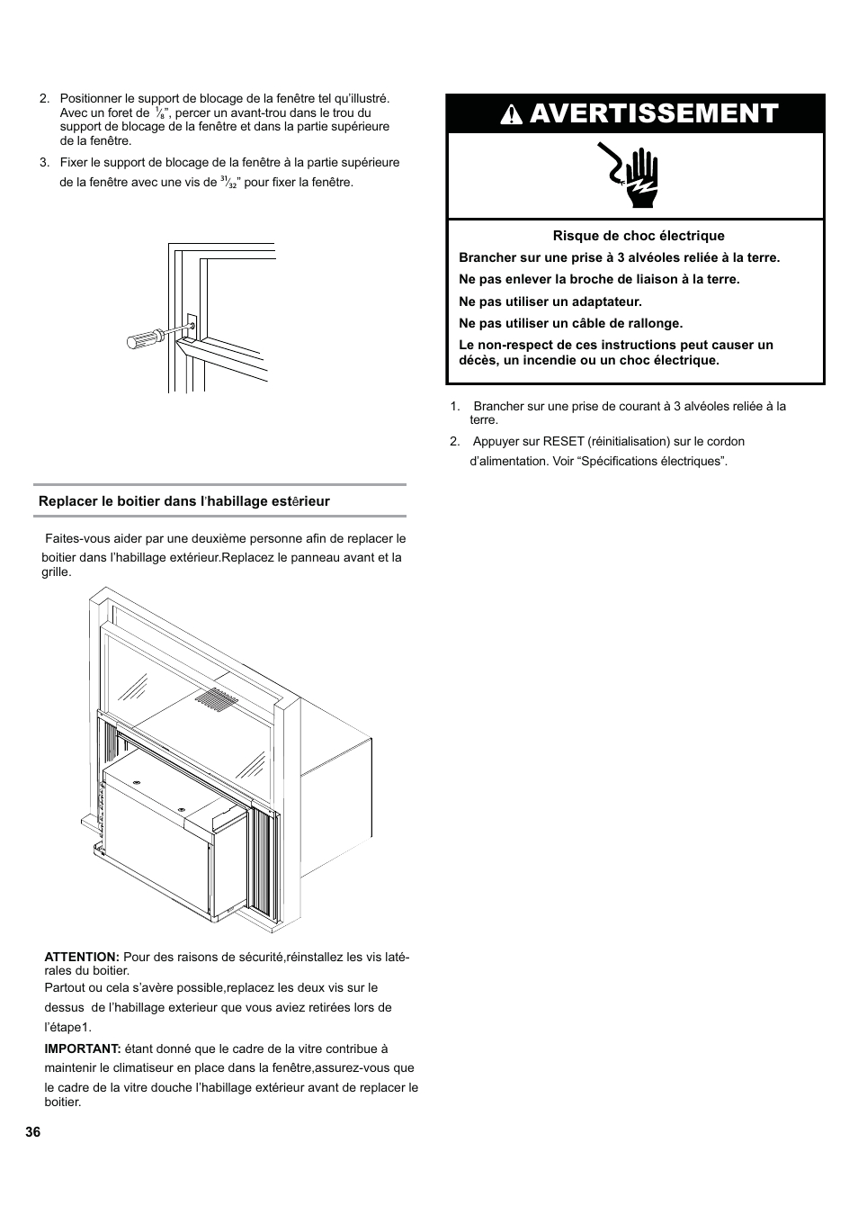 Avertissement | haier ESA424J-L User Manual | Page 36 / 44