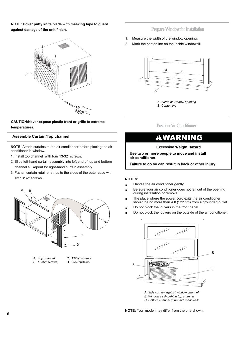 Prepare window for installation, Position air conditioner | haier ESA424J-L User Manual | Page 6 / 44