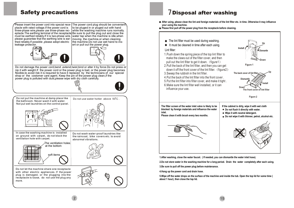 Safety precautions, Disposal after washing | haier 50FREE-3B User Manual | Page 4 / 10