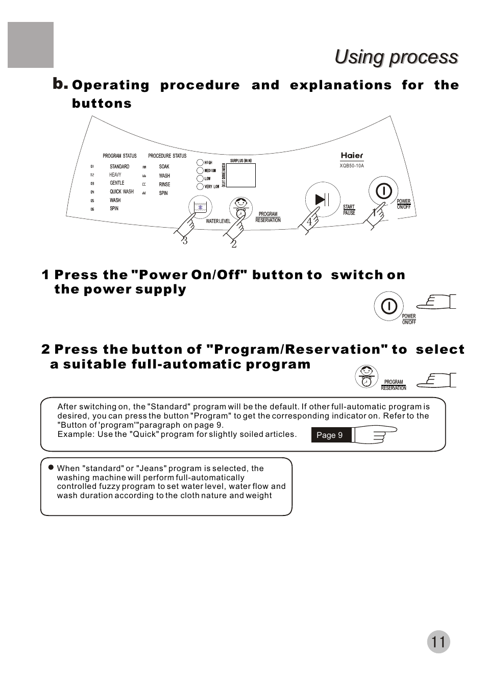 Using process | haier XQB50-10A User Manual | Page 14 / 20