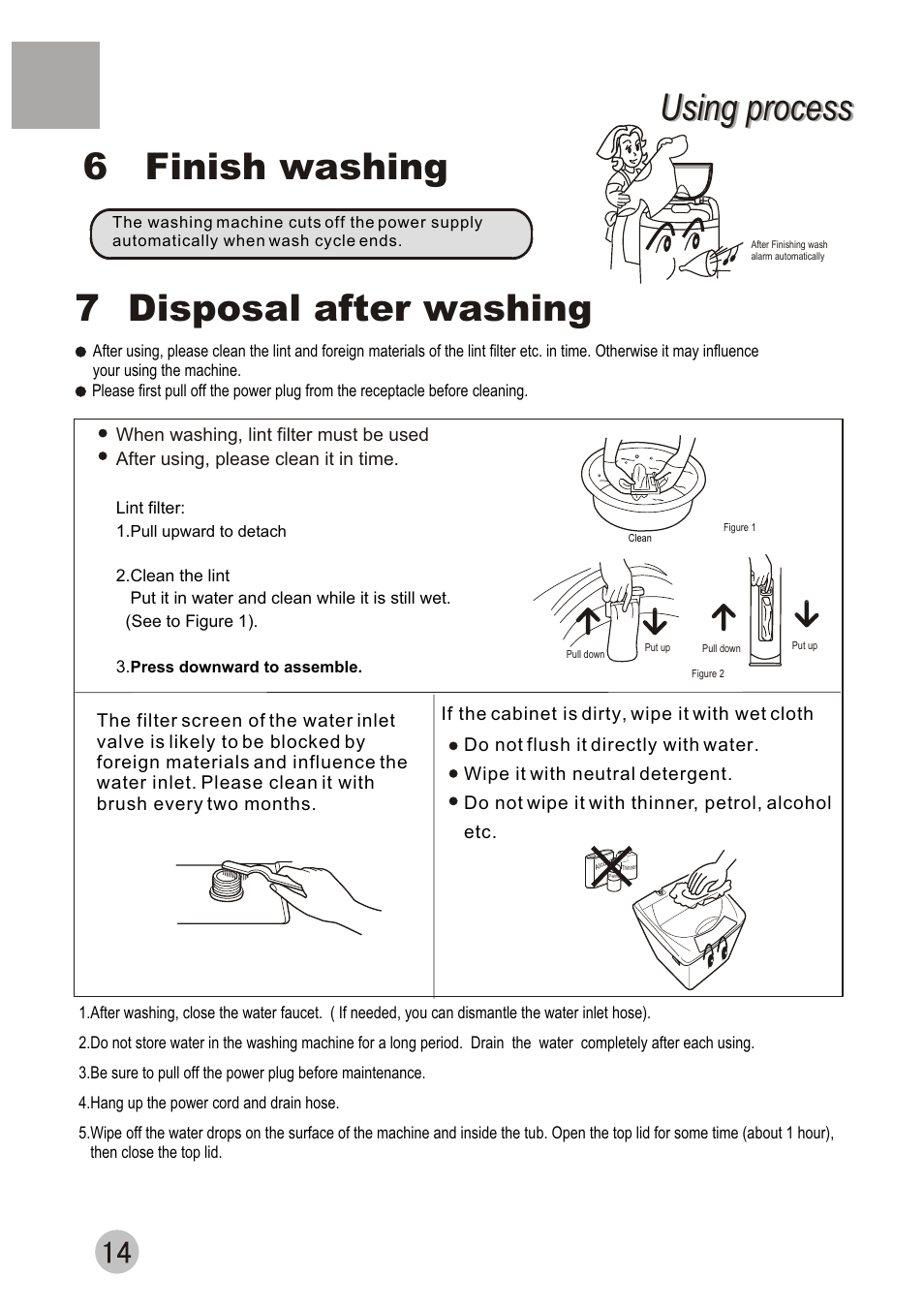 Using process, Using process disposal after washing, 6 finish washing | haier XQB50-10A User Manual | Page 17 / 20