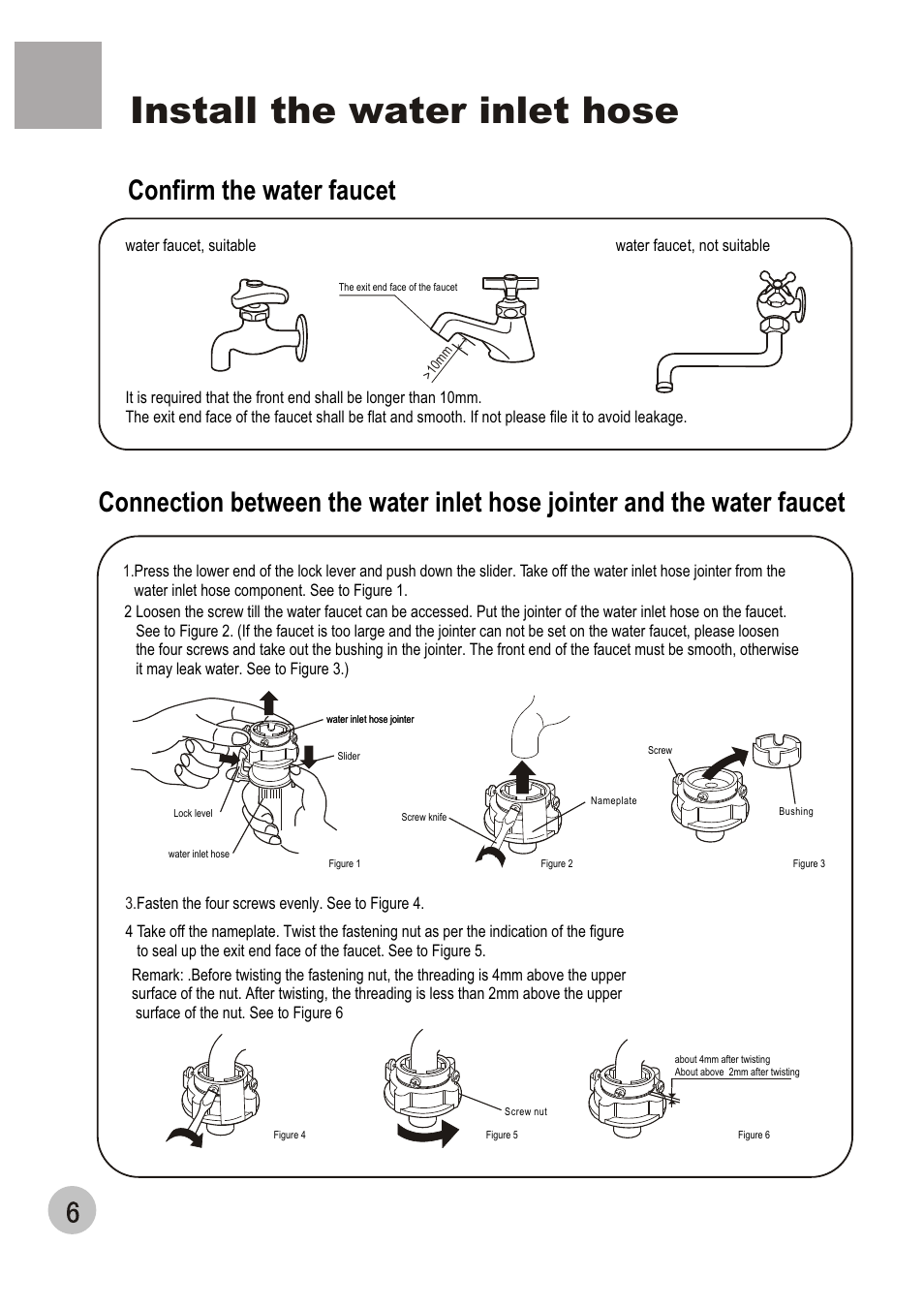 Install the water inlet hose | haier HWM120-01 User Manual | Page 8 / 20