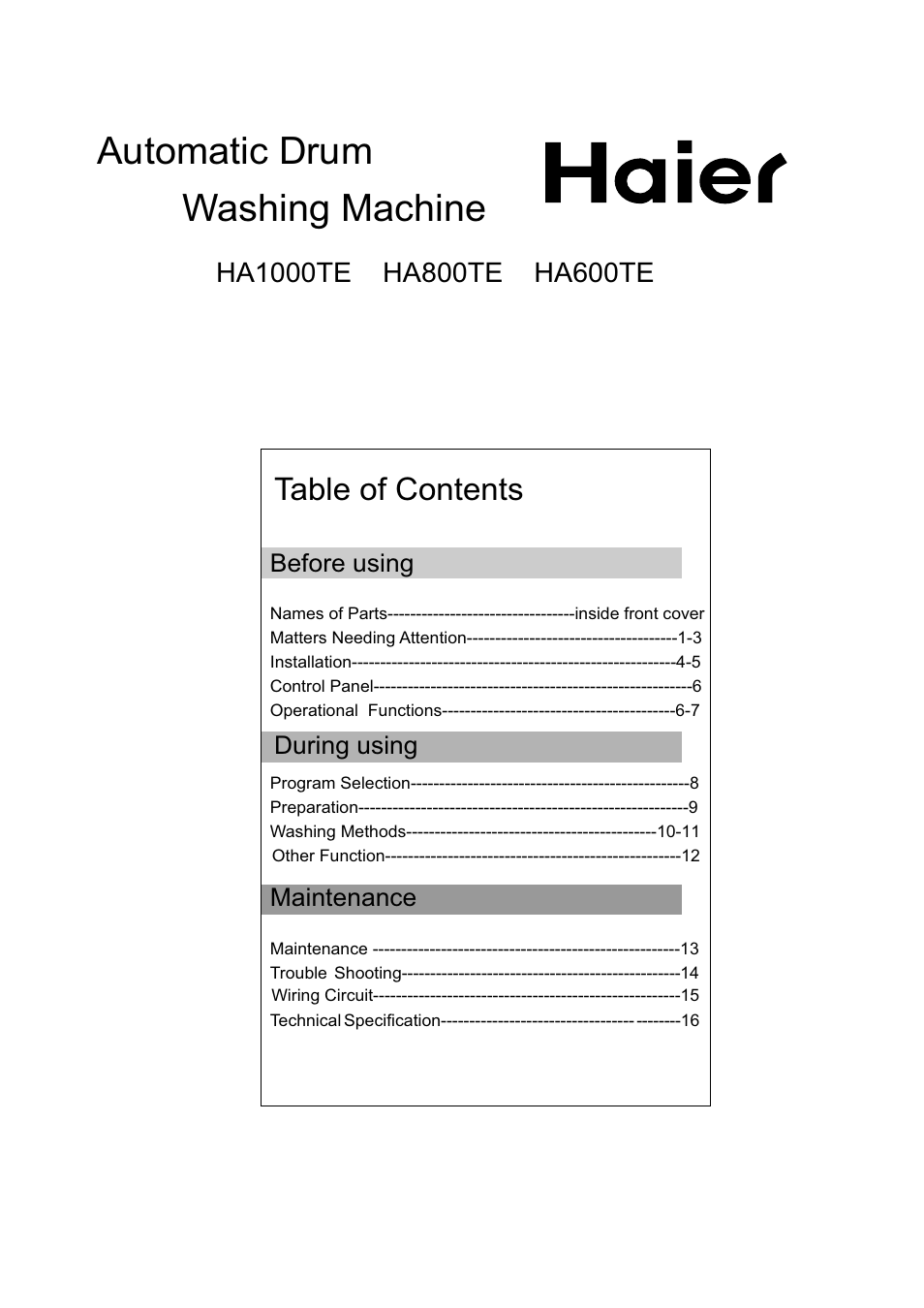haier HA1000TE User Manual | 18 pages