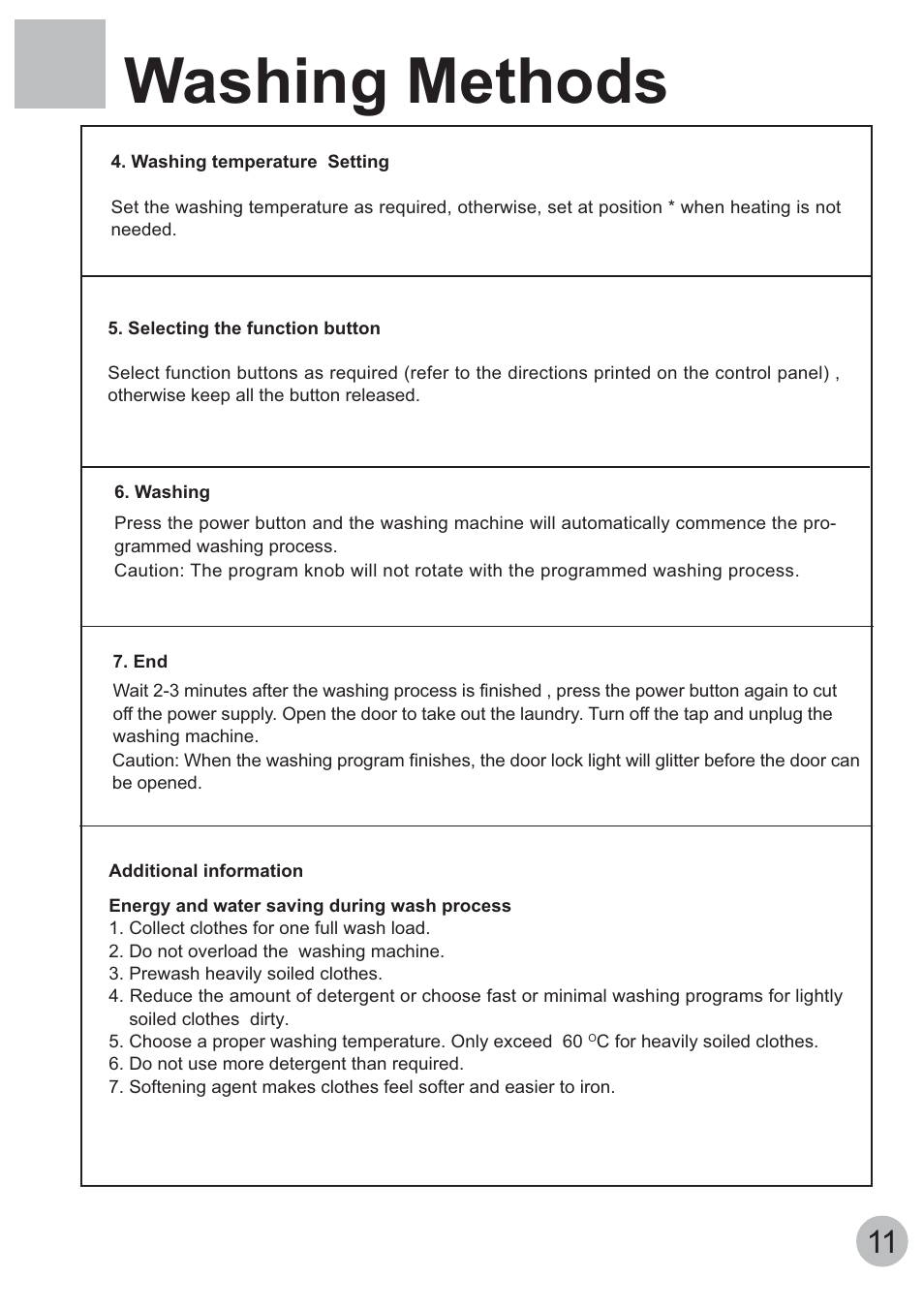 Washing methods | haier HA1000TE User Manual | Page 13 / 18